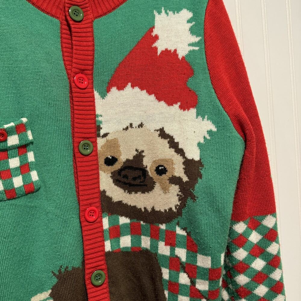 Tipsy Elves Christmas Sloth Cardigan Sweater Size Large - Picture 2 of 6